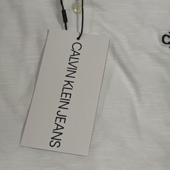 NWT Calvin Klein Jeans White With Black Logo Polo Shirt Size Small - Picture 4 of 5